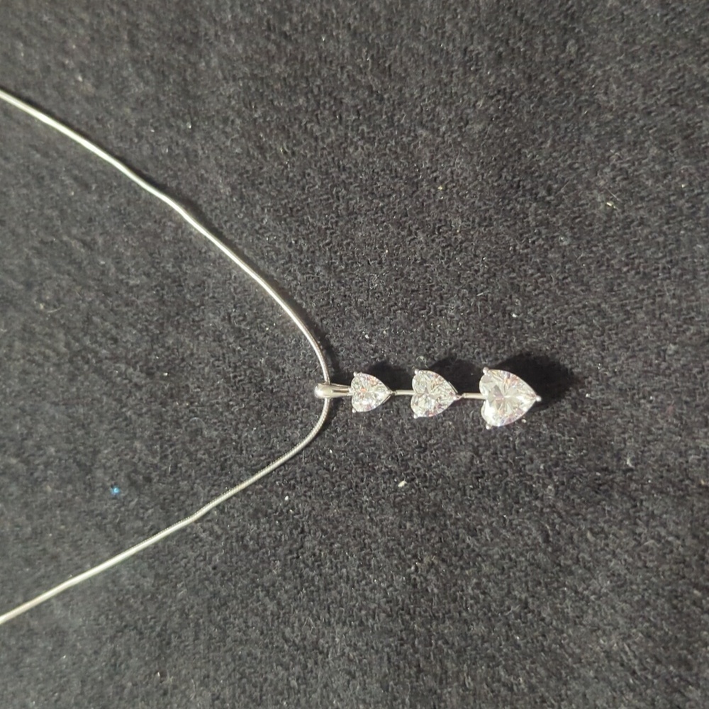 Diamonique CZ Sterling Silver Triple Heart Pendant Statement Necklace